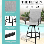 Vongrasig 4 Piece Patio Swivel Bar Chairs, All Weather Metal Textile High Swivel Bar Stools Chairs, Outdoor High Top Bistro Set for Backyard, Lawn Garden, Balcony, Light Grey