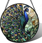 Stained Glass Window Hanging, Turquoise Peacock Sun Catcher for Door Home Decor Blue Green Suncatcher Christmas Mother's Day Birthday Gifts for Women Men Mom and Nana 11.8 in