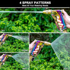 ESOW Heavy Duty Metal Garden Hose Nozzle, High Pressure Water Hose Nozzle with 4 Spray Patterns Rotating, Ideal for Outdoor Lawn & Garden Watering, Car & Pet Washing, Rainbow