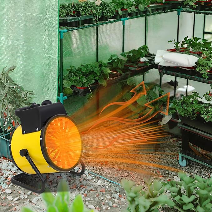 Portable Greenhouse Heater, Overheat Protection, 1500W Radiant Electric Heater for Indoor and Outdoor Use, Garage, Grow Tent, RV, IPX4 Water Resistant, 1 Piece, Yellow