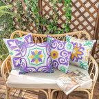 Pyonic Outdoor Pillows Waterproof Throw Pillow Covers Set of 4 Floral Printed and Boho Farmhouse Outdoor Pillow Covers for Patio Funiture Garden 18x18 Inch