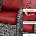 HUMMUH Patio Furniture Set with Fire Pit Table 5-Piece Wicker Outdoor Swivel Rocker Patio Chairs Loveseat Conversation Set for Porch, Backyard, Deck