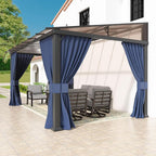 Kullavik 10' × 14' Hardtop Gazebo for Patio,Wall-Mounted Lean to Gazebo Pergola with Sloping Roof and Durable Aluminum Frame,Large Heavy Duty Awnings for Decks,Backyard,NavyBlue