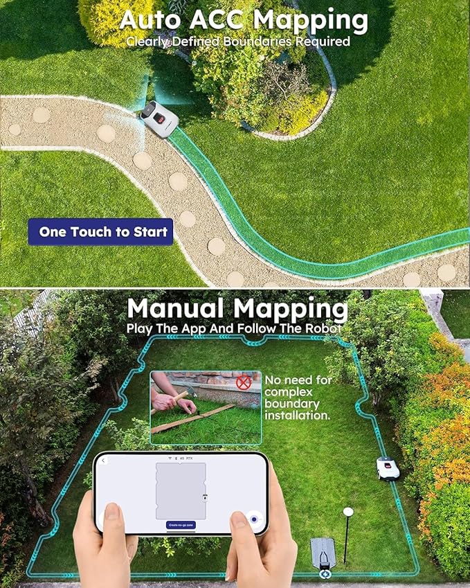 Robot Lawn Mower NO Wire - 0.22 Acre, Full Band RTK+4-Eye Vision Robotic Lawnmower, Automatic Mapping, 20 Multi-Zone Management, Accurate Obstacle Avoidance, Intelligent Path Planning