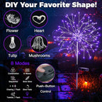 suddus 2 Pack Purple Halloween Lights Outdoor, 150LED Purple Solar Garden Lights with 8 Modes, Waterproof Solar Firework Light for Halloween Yard Garden Decorations