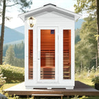 1-2 Person Outdoor Wooden Sauna Room,Canadian Cedar 220V 6KW Electric Stove Backyard Steam Sauna Kit with Light (White)