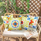 Pyonic Outdoor Pillows Waterproof Throw Pillow Covers Set of 4 Floral Printed and Boho Farmhouse Outdoor Pillow Covers for Patio Funiture Garden 18x18 Inch