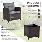 ORALNER 3 Pieces Patio Furniture Set, Outdoor Wicker Conversation Set Rattan Chairs with Cushions, Glass Coffee Table, Bistro Set for Front Porch Balcony Garden Deck Poolside (Grey)