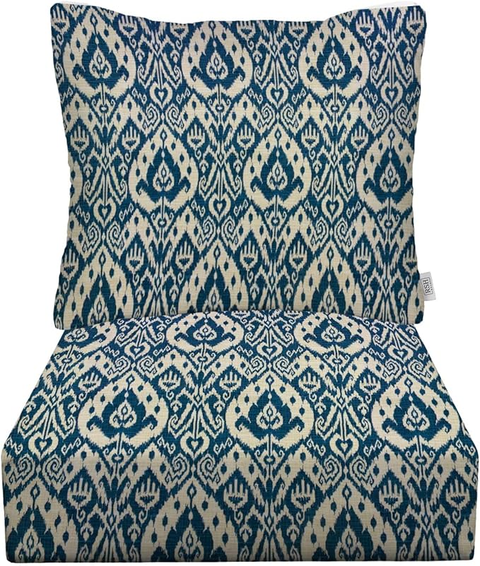 RSH DECOR Deep Seating Cushion with Pillow Back | 24” x 23” Seat | Water and Fade-Resistant Spun Fabric | Outdoor Chair Cushion Set for Patio Furniture | Ashmore Marine