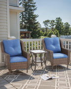 3 Piece Patio Brown Wicker Chairs with Side Table - Outdoor High Back Heavy Duty All-Weather Lawn Dining Rattan Chair Conversation Bistro Set for Deck Porch Balcony Backyard Garden - Navy Blue
