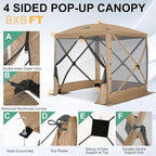 COBIZI 6x6 Pop up Gazebo Tent, Ez up Waterproof Screen Tent Screen House, Portable Outdoor Canopy Sun Shelter with Carry Bag & Ground Stakes for Camping, Garden and Picnics, Khaki(Upgraded 2.0)