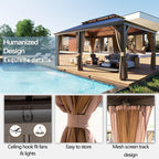 12' x 18' Outdoor Hardtop Gazebo Aluminum Frame with Double Metal Roof, Canopy Netting, Curtain, Patio Permanent Galvanized Steel Gazebo for Backyard, Garden, Party, Deck, Lawn