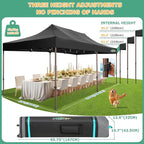 COBIZI 10x20 Pop Up Heavy Duty Canopy with 6 Sidewalls and Hexagonal Legs, Easy up Tent for Parties, Commercial and Wedding, Outdoor Canopy with Roller Bag, Sand Bags, Waterproof & UPF50+ (Black)