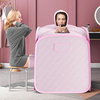 COSTWAY Portable Steam Sauna, Remote Control, 3L Steamer, Foldable Sauna Spa with 9 Temperature and 90 Mins Timer, Atomization, Personal Sauna Hat Tent for Detox Relaxation (Pink)