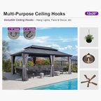 PURPLE LEAF 12' X 20' Patio Hardtop Gazebo Outdoor Pavilion Gazebo with Galvanized Steel Double Roof for Patio Lawn Garden Aluminum with Mosquito Nets and Curtains Grey