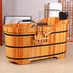 Wooden Hot Tub Bathroom Freestanding Soaking Non-Slip Bathtub Thickened Handrail Style Healthy Medicinal Bathtub For Both Adult And Child Family Members (Deluxe configuration with lid fumigation)