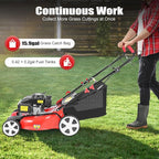 Self-Propelled Gas Lawn Mower, 140CC 4-Stroke 5HP Lawn Mower 3-in-1 Push Mower with 60L/15.9Gal Grass Catch Bag, Steel Grass Catcher for Yard & Garden, 8 Gears Mowing Height Adjustment, 2800Rpm