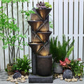 49.6" Tall Outdoor Water Fountain 5-Tier Garden Watefall Fountains Floor Standing Water Fountains with LED Lights&Pump for Garden, Living Room, Patio with Natural Stone