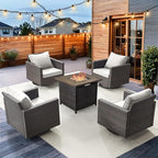 HUMMUH 5 Piece Patio Furniture Set,Wicker Swivel Rocker Patio Chairs Set of 4 with 30'' Fire Pit Table Outdoor Furniture Set for Porch,Garden,Backyard