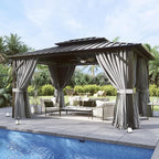 Aoxun 10'x12' Hardtop Gazebo, Aluminum Frame Canopy with Double Galvanized Steel Roof, Outdoor Metal Pavilion with Netting, Curtains for Backyard, Patio and Deck