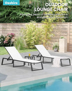 Aluminum Chaise Lounge Chair Outdoor, Foldable & Assembly Free Patio Pool Lounge Chairs 5-Position Recliner for Outside Poolside, Fully Grounded Legs Sun Lounger for Beach, Yard, White