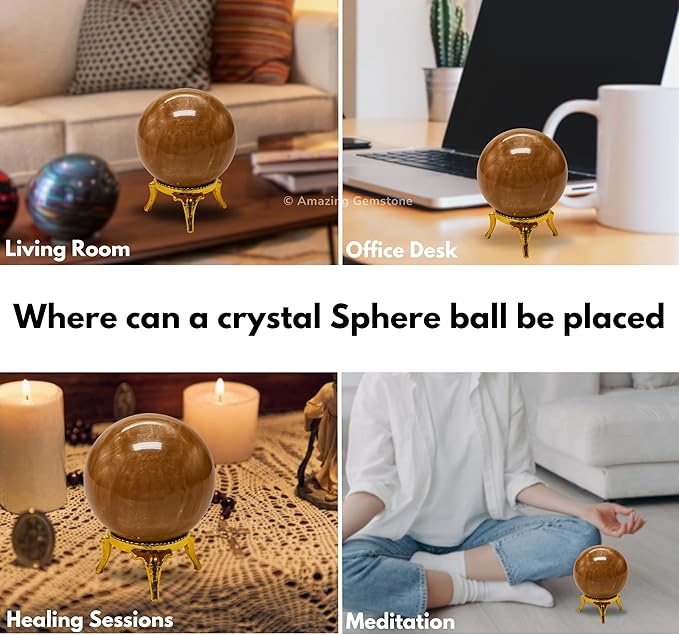 Amazing Gemstone Peach Moonstone Crystal Ball with Stand - 2 Inches Crystal Sphere Meditation Balls for Witchcraft and Decorative Balls
