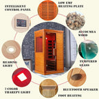 Far Infrared Saunas for Home, 1 Person Sauna Indoor Okoume Wood 1170W Low Emf Dry Sauna Room with Bluetooth Audio, 6 Heaters Panels and Tempered Glass Door (Natural, 35.4" * 27.5" * 63.3")