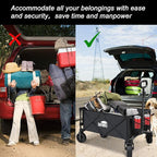 Eurmax USA Collapsible Outdoor Folding Wagon Cart All-Terrain Utility Wagon Heavy Duty Camping Patio Shopping Garden Sporting Wagon Cart with Side Bag & Cup Holder