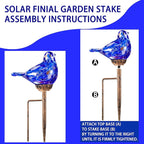 Solar Bird Garden Stake Lights - Hand Blown Glass Decorative Garden Pathway Lights Outdoor Waterproof Bird Glass Stakes (Dark Blue)