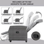 Indoor Outdoor Wicker Recliner Chair with Flip-Up Table Air Pump 155° Lay Flat, Adjustable Wicker Lounge Recliner Chair with Independently Backrest and Footrest Set of 2