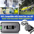 【Upgrade!】 40V 6.0Ah Replacement Battery for Snow Joe/Sun Joe Ecosharp 40V Tools Lithium-ion Battery Snow Blower Lawn Mower Pressure Washer. 40V Wireless iON Models