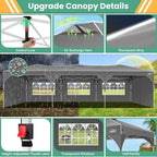 COBIZI 10x30 Pop Up Canopy Tent with 5 Removable Sidewalls, Easy Up Canopy 3 Adjustable Heights, Waterproof UPF 50+, Gazabo 10x30 Outdoor Tent for Garden Wedding Party with Roller Bag, Grey