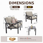 NATURAL EXPRESSIONS Outdoor Patio Furniture 4 Pieces Set, Modern Patio Conversation Sets, Outdoor Sectional Metal Sofa with 5.5 Inch Cushion and Coffee Table,Shale
