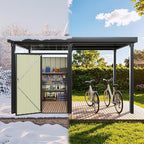 Greesum 2-in-1 Outdoor Storage Shed & Gazebo, 7x8FT Metal Lockable Shed and 7x8FT Open-Sided Pergola, Gutter Design and Transparent Window, for Patio, Garden, Backyard, Gray