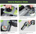 WORKPRO Mini Chainsaw, 6.3“ Brushless Cordless Power Compact Chain Saw with 4.0Ah Battery, 20V One-Hand Operated Portable Wood Saw with Replacement Chain for Garden Tree Branch Pruning, Wood Cutting