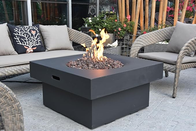 AMS Fireplace | Modeno | Branford | Firepit Table | Cover and Lava Rocks Included | (Fuel: Natural Gas - Black)