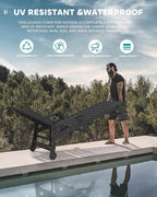SERWALL Patio Chaise Lounge Chair Set of 2, 78'' Long 5-Positions Adjustable HDPE Outdoor Lounge Chair for Pool, Poly Lounge Chair with Rolling Wheels & Cup Holder for Poolside, Deck, Obsidian Black