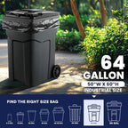 Plasticplace - W65LDBTL2RL 64-65 Gallon Trash Can Liners for Toter │ 2.0 Mil │ Black Heavy Duty Garbage Bags │ Rolls │ 49” x 59” (50 Count)