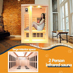 Ceramic 2 Person Infrared Sauna, Far Infrared Sauna for Home, Hemlock Wood Saunas Room, 2 in 1 Indoor Sauna with Low EMF Heaters + Ceramic Heating Cubes-Chromotherapy-Bluetooth Speaker