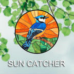 Stained Glass Window Hanging 4 Pcs Set Birds 9.8" - Cardinal Blue Jay Suncatcher Door Garden Sun Catcher Decor Birthday Christmas for Bird Lovers Mom Woman Nana Men