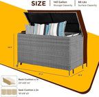 140 Gallon Outdoor Storage Deck Box, Large Rattan Storage Bin Wheel for Patio Cushions, Garden Tools and Pool Supplies, Waterproof, Grey