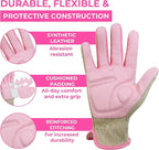 HANDLANDY Gardening Gloves for Women, Breathable Ladies Leather Garden Yard Gloves Best Gift for Gardeners