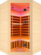 Sauna, Infrared Sauna 2 Person, 2 Person Sauna 9 Heating Plate 2180w Low EMF Room, Dry Sauna for Home, Wooden Sauna with 7-Color Therapeutic Lights and Bluetooth Speakers Room