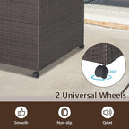 HAPPYGRILL 133 Gallon Outdoor PE Wicker Storage Box Rattan Deck Container with Waterproof Liner and 2 Universal Wheels, Garden Furniture Container Box for Cushions Garden Tools
