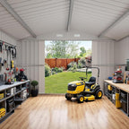 10×14 FT Outdoor Storage Shed, Dark Grey Workshop Shed with 3 Lockable Doors & 4 Vents for Backyard, Patio, Lawn, Garden Tool & Lawn Mower Storage - Ideal for Homeowners, Gardeners & DIYers