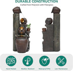 40" H Overszied Outdoor/Indoor Water Fountain with LED Lights and Pump, Cascading Pitchers Farmhouse Garden Fountain Waterfall for Patio, Porch, or Yard