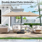 Joyside 15FT Large Patio Umbrella with Base Included, Outdoor Double Sided Umbrella, Rectangle Umbrella with Crank Handle, 12 Sturdy Ribs for Deck, Porch and Pool