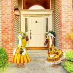 Abbylike 2 Set Fall Sunflower Porch Goose Outfit Sunflower Lawn Goose Costume 23'' Cement for Autumn Thanksgiving Yard Decor