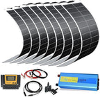 XINPUGUANG 800w 24V Solar System Kit 100w Flexible Solar Panels Monocrystalline Cell Module 2000w 110v Inverter ，12v/24v 45A Controller Off Grid Solar Battery Charge for RV,Cabin,Tent,Boat (800W)