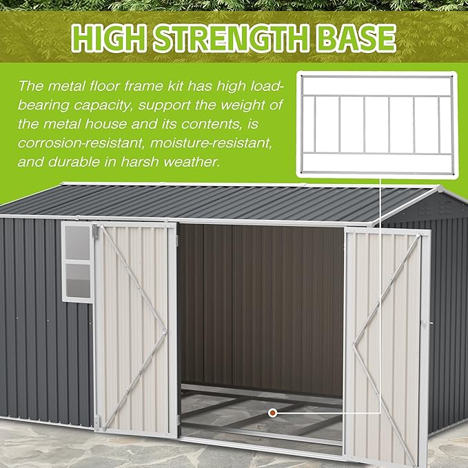 8x12 Ft Storage Shed Outdoor, XL Heavy-Duty Steel Building with Window – Features Hinged Gray Doors & 4 Air Vents for Backyard, Garden, Patio (Gray)